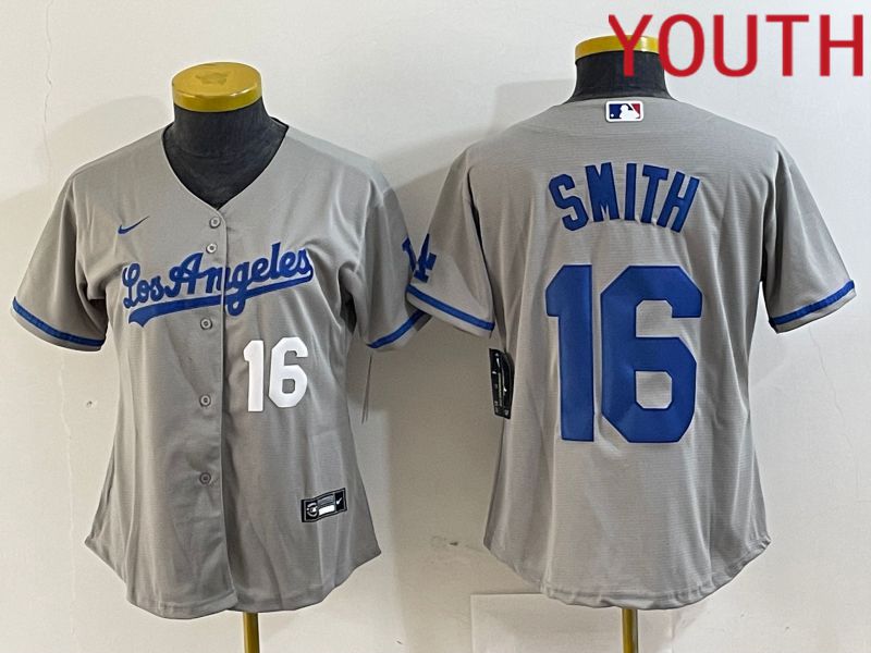 Youth Los Angeles Dodgers 16 Smith Grey Game Nike 2024 MLB Jersey style 5